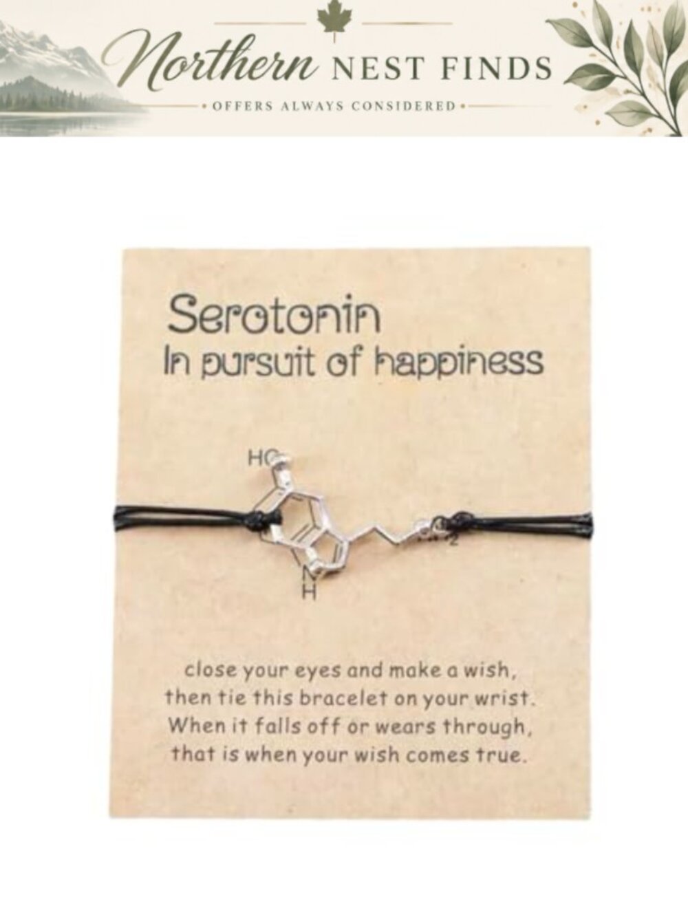 Handmade Serotonin Charm Wish Bracelet Cord Chain 13-14"